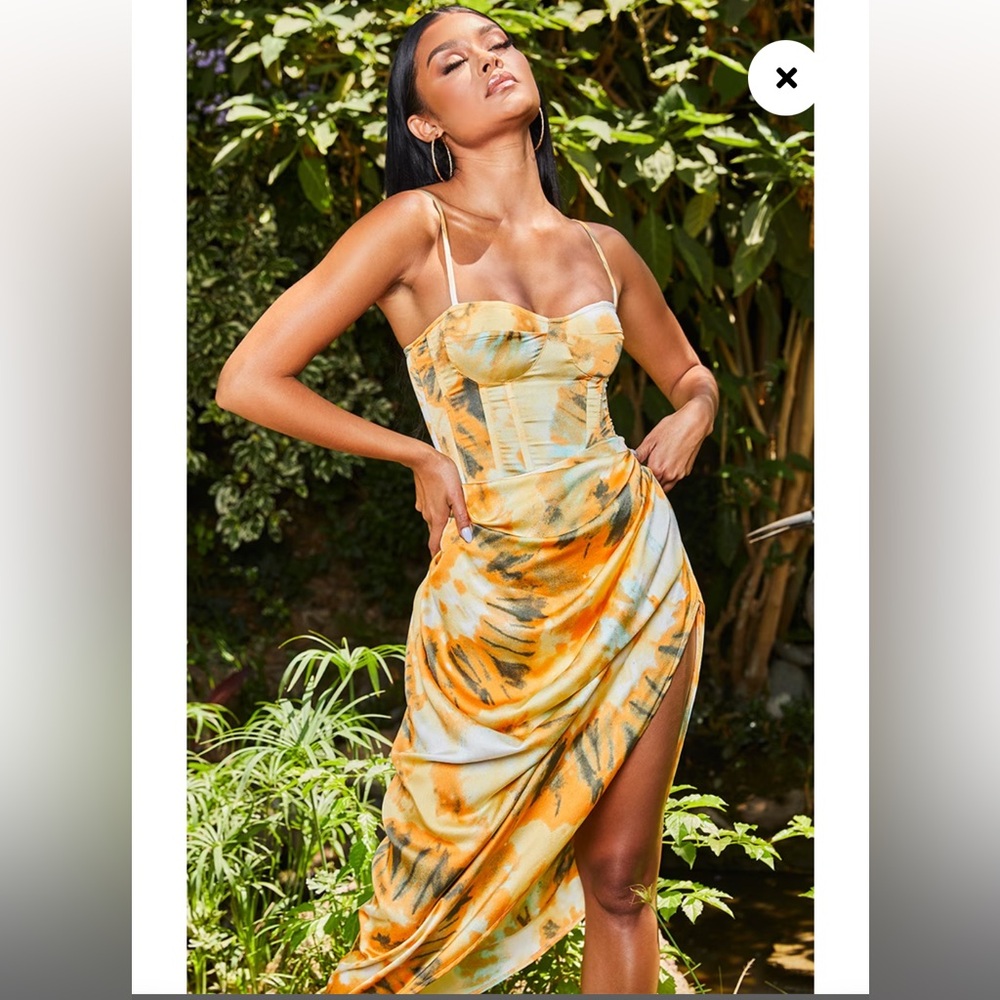 Orange Tie Dye Print Structured Corset Top and skirt